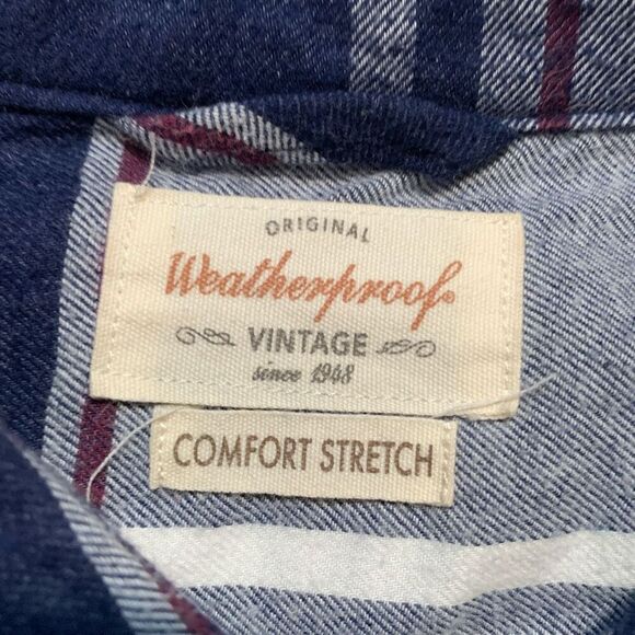 Weatherproof Vintage Plaid Flannel Comfort Stretch Navy Button-Down Shirt XL - Picture 10 of 13